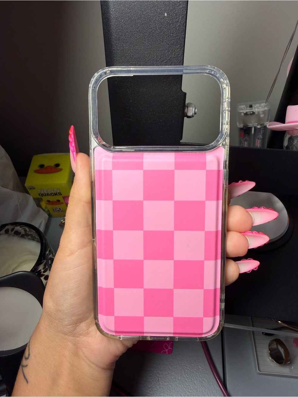 Pink Checkerboard Clear Bumper Phone Case - Stylish Protection
